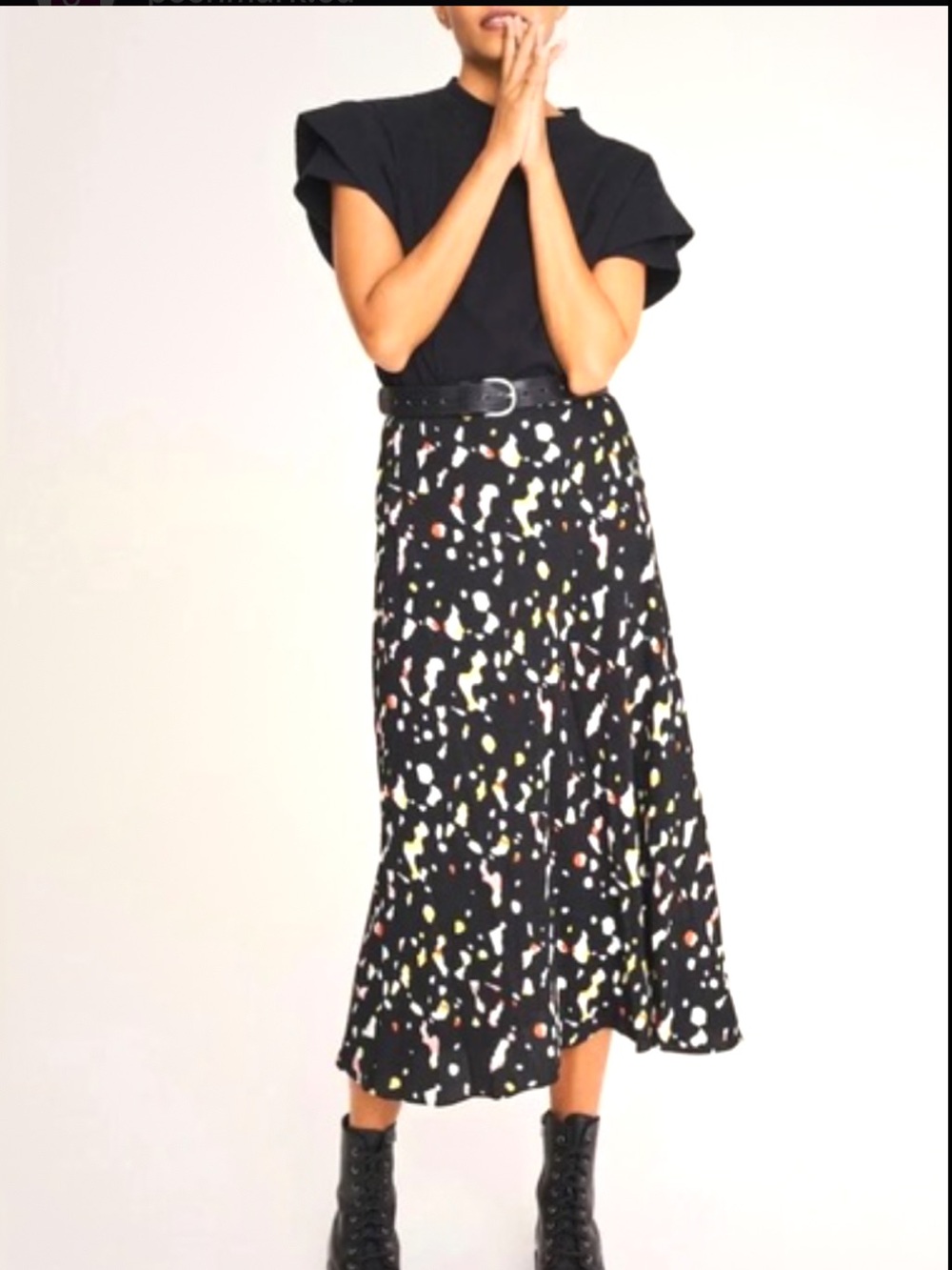 BA&SH Tomy Satin Jacquard Midi Skirt Black Size M NWT